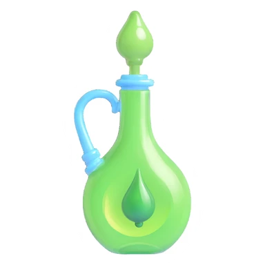 Create a highly realistic 3D transparent bottle with a stopper. The bottle shape resembles a human ear. Inside the bottle, there is a green elixir. No text included. sticker