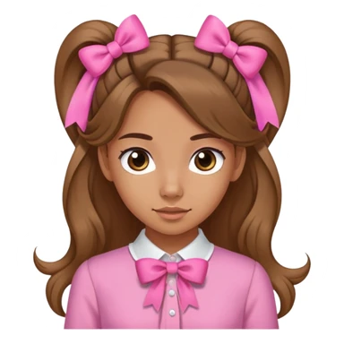 A medium tanned skin girl, long hair with pony hairstyles, pink bow at the both sides, wearing pink blouses  sticker