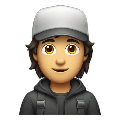 dark-haired developer in a cap with macbook sticker