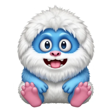 Mammott from My Singing Monsters as an emoji, sitting, fluffy white fur, big blue lips, happy face sticker