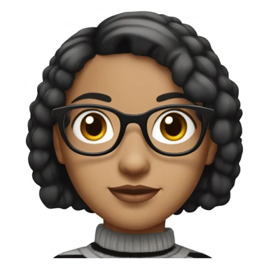 Girl with black short hair. She wears grey and black line sweater. She wear brown leopard glass  sticker