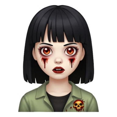 Faça uma menina de cabelo liso preto com franja zumbi sticker