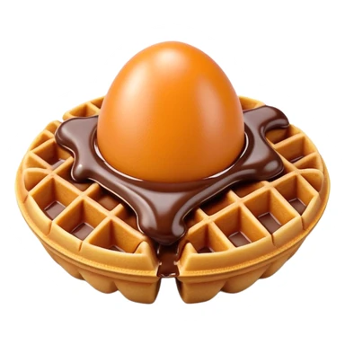 3D rendered hyper-realistic chocolate Hong Kong egg waffle, rich brown color, glossy bubbles with detailed texture, candy-like sheen, playful presentation, soft illumination sticker