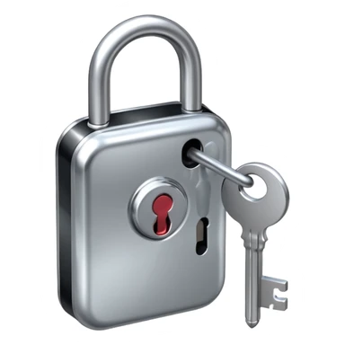 A chrome silver lock and key emoji, smooth metallic surfaces, glossy reflections, luxury swag vibe, minimal iOS emoji style, centered on clean white background sticker