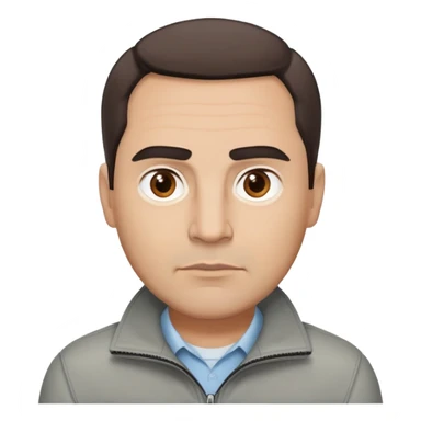 Hispanic actor in his 50s with light skin, round face, wide jaw. Lively brown eyes, thick eyebrows. Short brown hair with receding hairline. Neutral-serious expression. Wearing a casual gray jacket. sticker