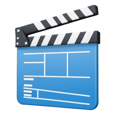 ultra simplified movie clapper with blue and white colors, two simple rectangles with a diagonal line sticker