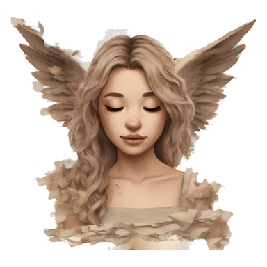 Library book bookworm academia aesthetic beige angel broken angel fallen angel tattoos with broken wing damaged wing torn wing, made of newspaper cuttings and dried flowers brown flowers sticker