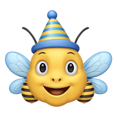 Bees with blue Birthday Hat, Happy bee with striped party hat sticker