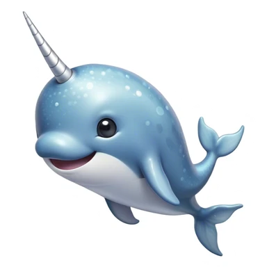 Cinematic Cute Narwhal Portrait Emoji, Head tilted playfully and inquisitively, showcasing a sleek, streamlined body with subtly iridescent, mottled gray skin and a prominently spiraled ivory tusk, complemented by round, sparkling eyes full of gentle wonder, Simplified yet irresistibly adorable features, highly detailed, glowing with a warm, friendly arctic glow, high shine, affectionate and lively, stylized with a touch of whimsical marine charm, soft glowing outline, capturing the essence of a mischievous yet loving narwhal that seems as if it could frolic out of the screen into your heart! sticker