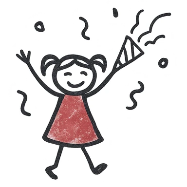 A girl in a red dress celebrating at a party sticker
