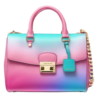 Realistic isolated bubblegum pink ,teal,and light purple ombre Michael Kors satchel purse.  sticker