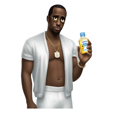 P.Diddy holding 1 bottle of baby oil sticker