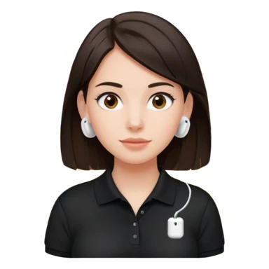 Girl with dark brown hair with airpods wearing a black wegmans grocery store polo sticker
