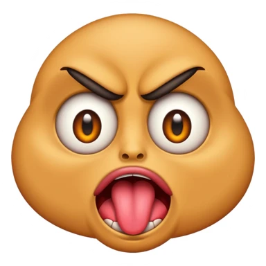 A face emoji with its tounge out but the eyes are evil and kind of crazy and the eyebrows are turned I sticker