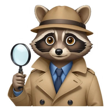 Raccoon private investigator with trenchcoat and magnifying glass sticker