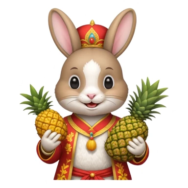 rabbit, wearing chinese ancient custome, with pine apple sticker