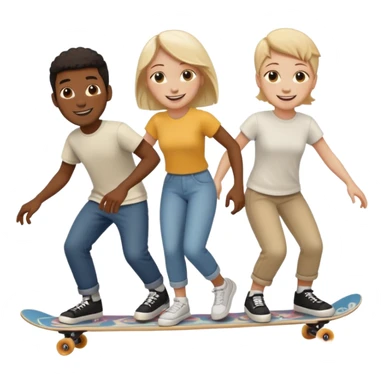 Four people (two black guys, one white guy, one white girl) on one long skateboard sticker