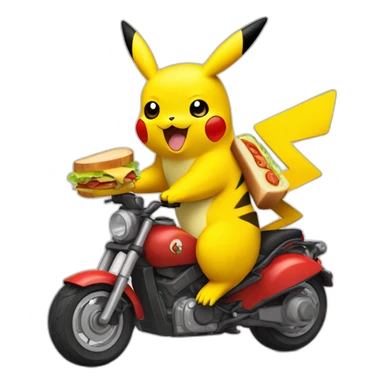 Pikachu avec un sandwich sur une moto sticker