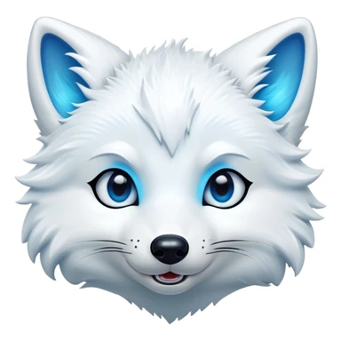 Cinematic Comical Arctic Fox Portrait Emoji, Head tilted dramatically with an exaggeratedly amused expression, featuring a striking, glossy white Fur with bold icy blue accents and wide, expressive eyes filled with playful disbelief, Simplified yet hilariously expressive features, highly detailed, glowing with a slightly sassy glow, high shine, dramatic yet playful, stylized with an air of cheeky arctic mischief, bright and endearing, soft glowing outline, capturing the essence of a spirited and over-the-top arctic fox, so meme-worthy it feels like it could side-eye its way into internet fame instantly! sticker