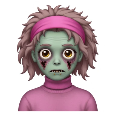 brown fluffy haired grey zombie with pink turtleneck sweater and hair band sticker