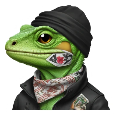 Lizard wearing a bandana with face tattoos smoking a black and mild sticker