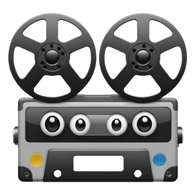 Minimalist emoji-style sticker of a VHS tape where the reels look like eyes, staring out. Black, white, and gray tones only.
 sticker