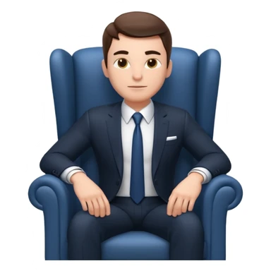 businessman sitting in an armchair, confident relaxed pose, formal suit and tie, professional corporate vibe, 3D cartoon style, mobile game icon style, clean background, no text, no watermark
 sticker
