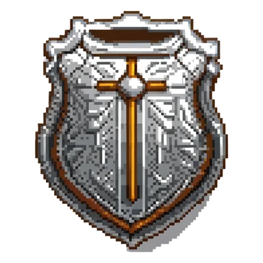 ancient metal shield with intricate engravings in pixel art style sticker