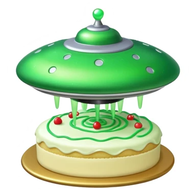 big ufo flying and stealing in a green light small cake  sticker