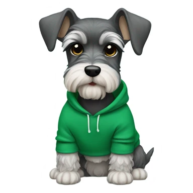 Mini schnauzer with a Kelly green hoodie sticker