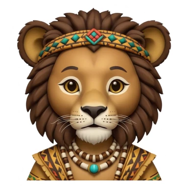 a-3d-cartoon-african-lion-from-the-1800s-wearing-traditional-african-tribal-clothing,-calm-expression,-natural-background,-memoji-style-realism. sticker