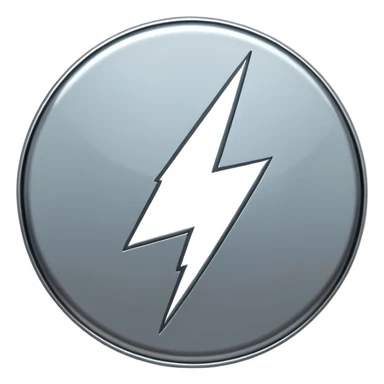 A lightning bolt emoji made of polished silver chrome, sharp yet rounded edges, glossy metallic surface, soft reflections, minimal futuristic design, iOS emoji style, centered, clean white background sticker
