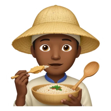 Asian guy with a rice hat eating a bat sticker