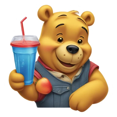Winnie the Pooh with a drink sticker