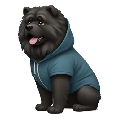 A black chow chow dog wearing a hoodie sticker