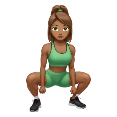 Beautiful woman with light brown shoulder length hair popping a squat without any weights. Make her with a little lighter, brown hair and green eyes sticker