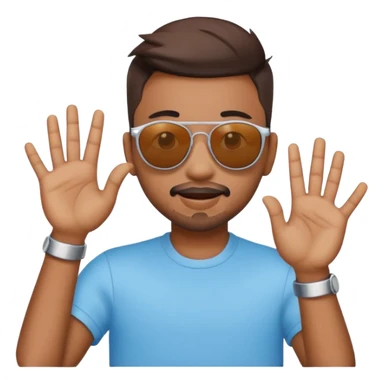 A emoji doing hands like hardik Pandya after winning t20 world cup in sky blue colour round emoji Cat wearing sunglasses sticker