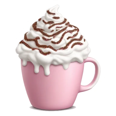 pink white cup of hot chocolate with whipped cream and brown sprinkles sticker