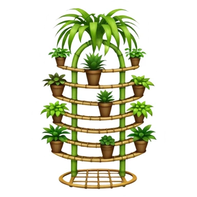 Very Large alien-futuristic multi-tier multi-level curved plant rack, which holds thirty-five plants, constructed from 7/8ths of an inch thin vining bamboo   sticker