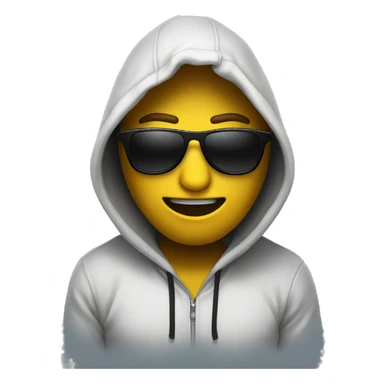 Emoji tearing up with sunglasses wearing a hoodie sticker