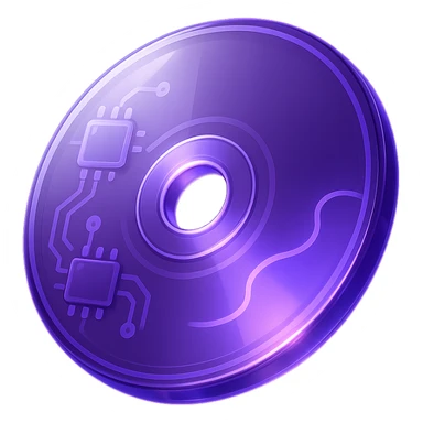 A minimalist CD disc with abstract pattern, glowing effect, purple color scheme sticker