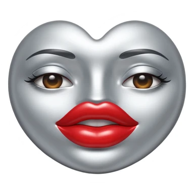 A seductive pair of slightly parted lips emoji made of liquid silver chrome, smooth glossy metallic surface, soft sensual curves, subtle reflections, luxury sexy aesthetic, minimal iOS emoji style, centered composition, clean white background, soft studio lighting, no text sticker
