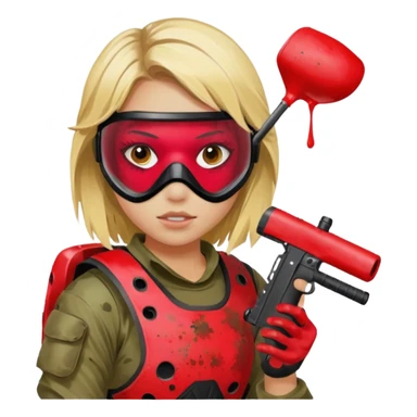 blond girl playing paintball with red paintball face mask sticker