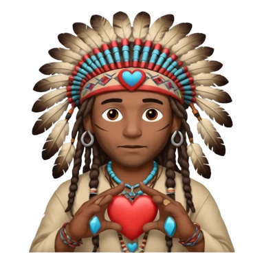 Black American man dark brown with dreads with a American Indian headdress with making a heart with both his hands sticker