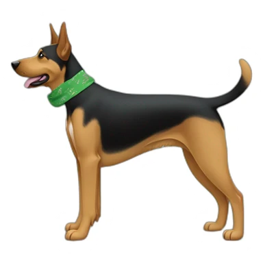 75% Coonhound 25% German Shepherd mix dog wearing small plain green bandana side view full body in profile left facing sticker