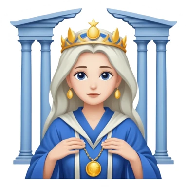 High Priestess tarot card with moon crown, blue robes, and pillars sticker
