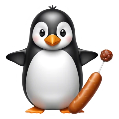 Penguin eating sausage and meatballs  sticker