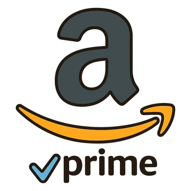 Add an Amazon Prime element such as a blue checkmark or 'Prime' swoosh to the Amazon logo inspired icon. Keep the style modern and simple with no background. sticker