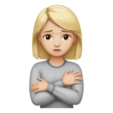 blonde haired girl with arms crossing holding neck upset sticker