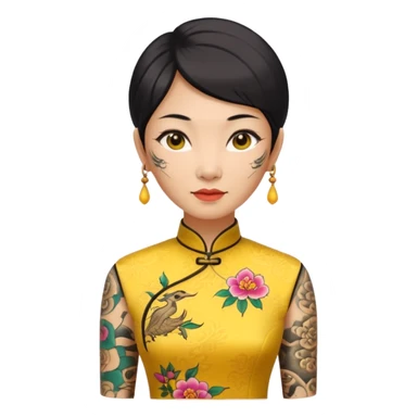 ancient woman with tatooed and yellow cheongsam sticker